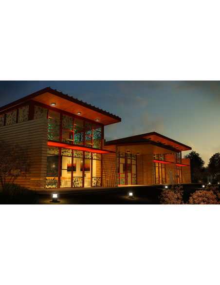 Render de un edificio con luces nocturnas, imagen de la introducción de los tutoriales de 3ds Max