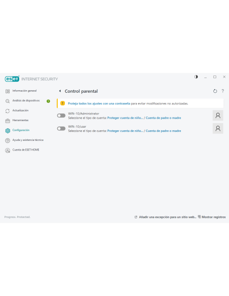 ESET: pantalla de Control parental para proteger cuentas de niños en Windows