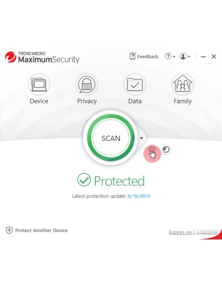 Ventana principal de Trend Micro Maximum Security con botón Analizar y estado Protegido