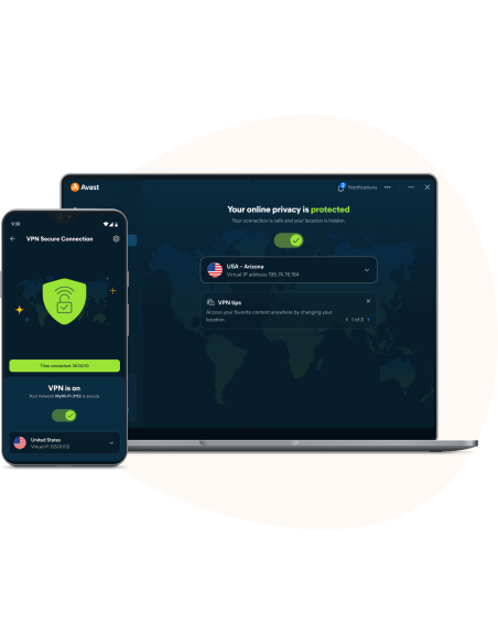 Avast Ultimate: VPN con la conexión activa en el PC y en el móvil