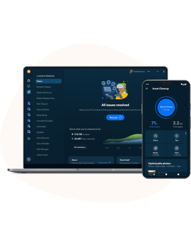 Avast Ultimate: Cleanup Premium con estado, estadísticas y limpieza rápida en el móvil