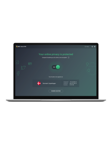 AVG Secure VPN en Windows con la conexión activa y la ubicación elegida