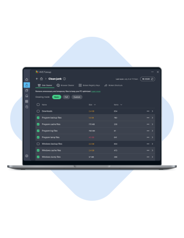 AVG TuneUp: Clean junk con limpieza de disco, navegador, claves de registro y accesos directos rotos