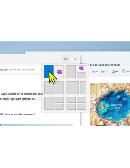 Menú de diseños de ajuste al pasar el puntero sobre el botón de maximizar en Windows 11