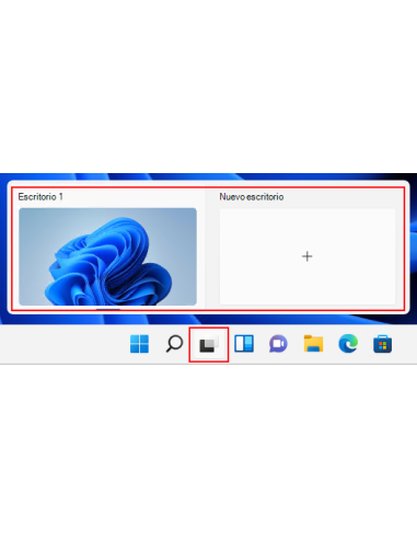 Vista de tareas de Windows 11 con Escritorio 1 y el botón Nuevo escritorio