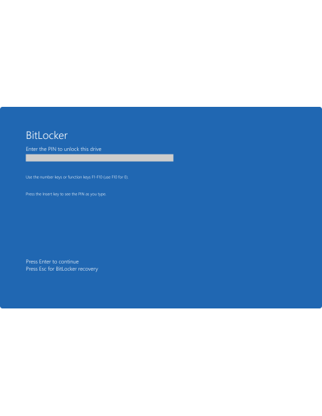 Windows 10 Enterprise: Pantalla previa al arranque de BitLocker que pide el PIN para desbloquear la unidad