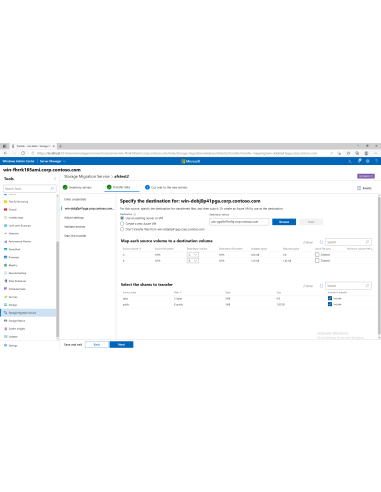 Windows Server 2019: Servicio de migración de almacenamiento: paso de transferencia de datos al servidor de destino