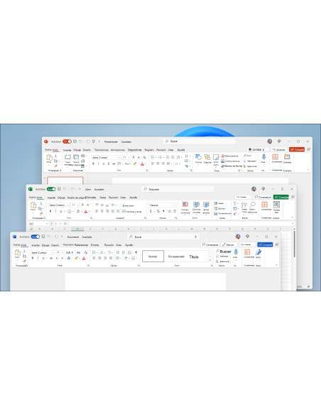 PowerPoint, Excel y Word de Office 2024 con el nuevo tema de Office de diseño limpio