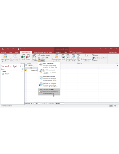 Microsoft Access 2019: Access 2019: cinta Datos externos para importar o vincular Excel, SharePoint, ODBC y otras fuentes