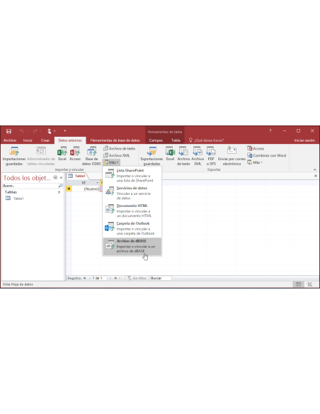 Microsoft Access 2019: Access 2019: cinta Datos externos para importar o vincular Excel, SharePoint, ODBC y otras fuentes