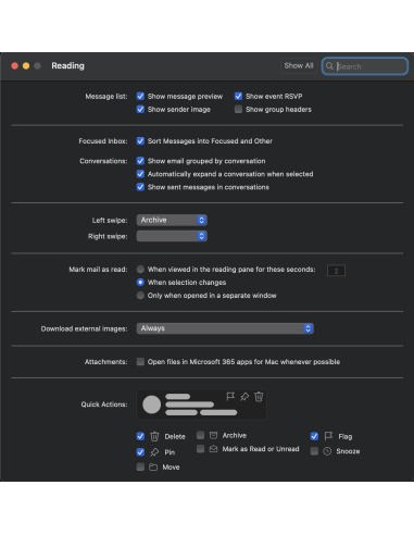 Office 365 Pro Plus | MAC: Preferencias de Lectura de Outlook para Mac con Bandeja Prioritarios y gestos de deslizamiento