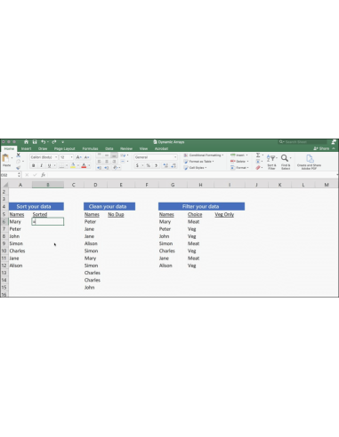 Office Hogar y Empresas 2021 - MAC: Excel para Mac escribiendo una fórmula de matriz dinámica junto a tablas para ordenar, li