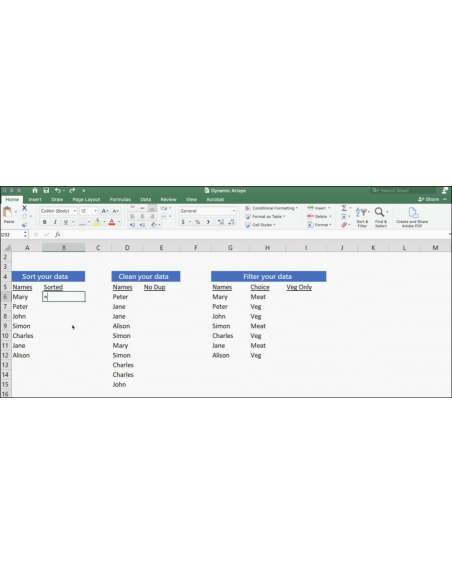 Office Hogar y Empresas 2021 - MAC: Excel para Mac escribiendo una fórmula de matriz dinámica junto a tablas para ordenar, li