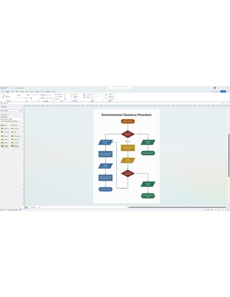Ventana de Visio Professional 2024 con el efecto de transparencia Mica y un diagrama de flujo