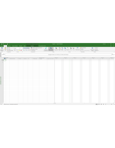 Ventana de Project Profesional 2016 en español con diagrama de Gantt y línea de tiempo