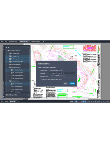AutoCAD 2024: Administrador de juegos de planos para web con el cuadro Configuración de publicación en PDF