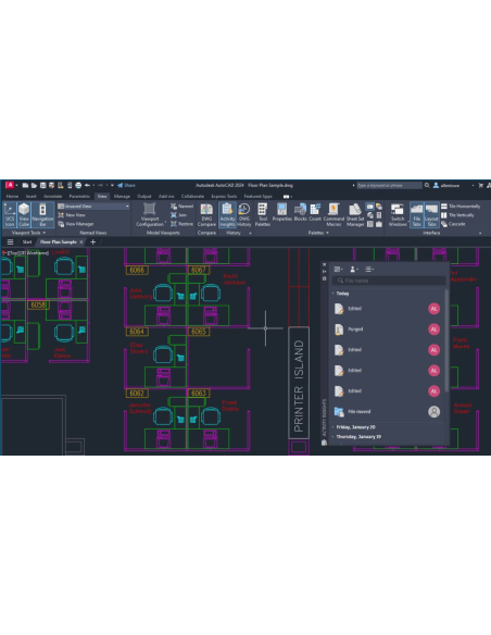 AutoCAD 2024: paleta Activity Insights con el historial de ediciones y purgas del plano