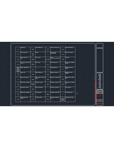 AutoCAD Electrical 2024: tabla de símbolos esquemáticos con interruptores, relés, fusibles y motores