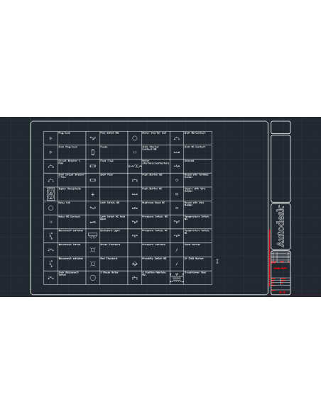 AutoCAD Electrical 2024: tabla de símbolos esquemáticos con interruptores, relés, fusibles y motores