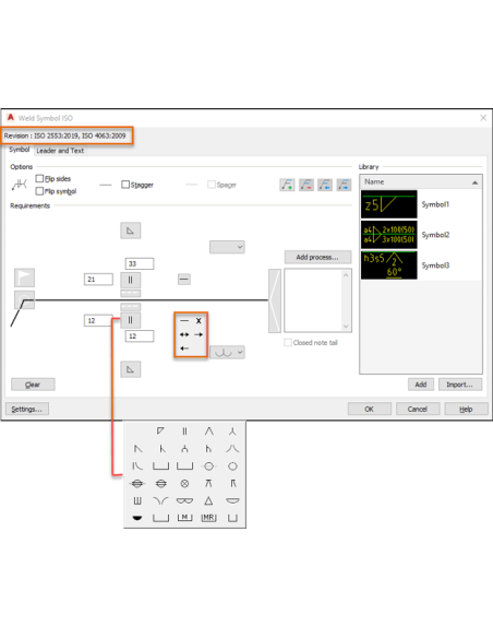 AutoCAD Mechanical 2022: cuadro Símbolo de soldadura ISO con revisión ISO 2553:2019 y biblioteca de símbolos