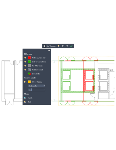 AutoCAD Architecture 2021: barra Comparar Xref con panel de diferencias, nubes de revisión y filtros