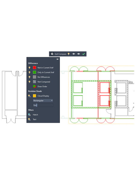 AutoCAD Architecture 2021: barra Comparar Xref con panel de diferencias, nubes de revisión y filtros