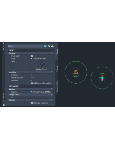 AutoCAD MEP 2023: paleta Propiedades de un dispositivo eléctrico con estilo, sistema y circuitos