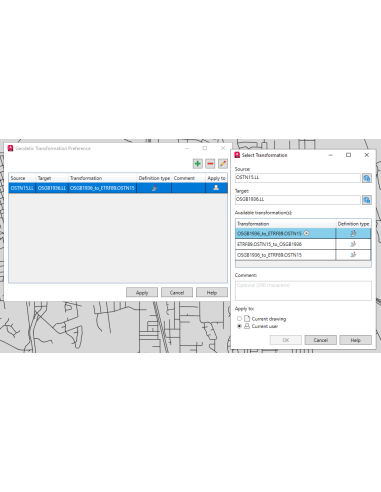 AutoCAD Map 3D 2023: preferencia de transformación geodésica entre sistemas de coordenadas sobre un mapa