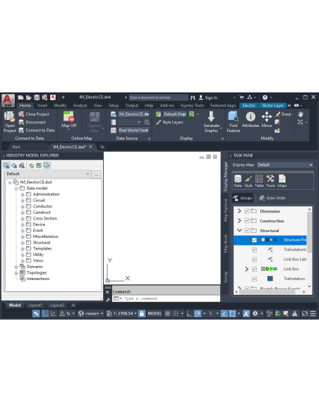 AutoCAD Map 3D 2027: Explorador de modelos industriales, administrador de visualización y cinta de Map 3D
