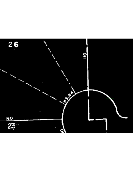 AutoCAD Raster Design: polilínea raster y arco sobre un escaneo bitonal listos para convertir a vectores
