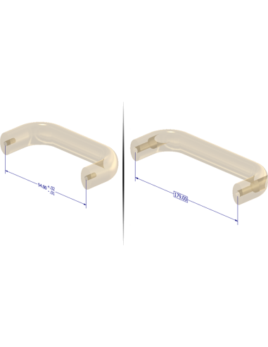 Pieza en forma de asa en Inventor con una cota entre sus dos extremos, en dos variantes del modelo