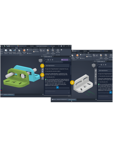 Panel Autodesk Assistant (vista previa) de Inventor 2027 abriendo un componente de un ensamblaje