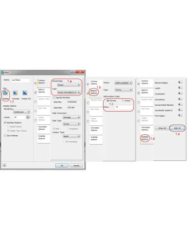 Cuadro Plot de Inventor Nastran para graficar tensiones: tipo de resultado, deformación y visibilidad