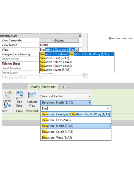 Cambio de la vista de un viewport en una hoja desde propiedades y cinta de Revit