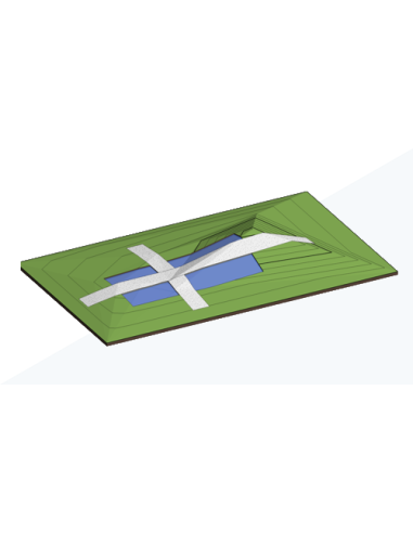 Toposólido con subdivisiones y tramos de carretera en Revit 2026