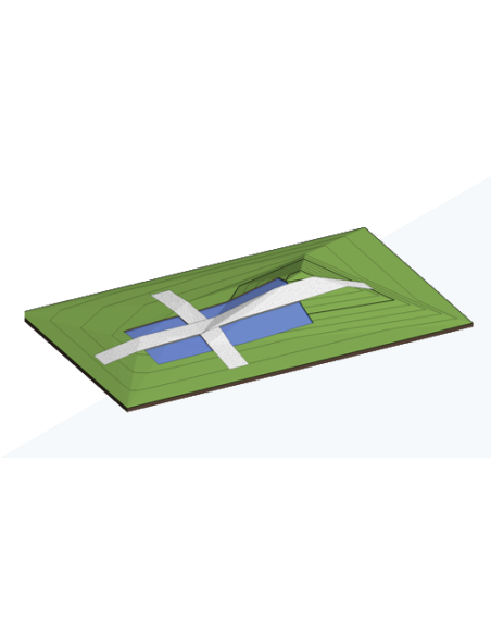 Toposólido con subdivisiones y tramos de carretera en Revit 2026