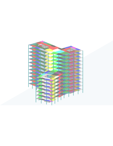 Robot Structural Analysis Professional 2024: Edificio con regiones de distribución de cargas desde cerramientos a vigas y pil