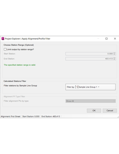 Cuadro de filtro de alineación y perfil de Project Explorer en Civil 3D 2025