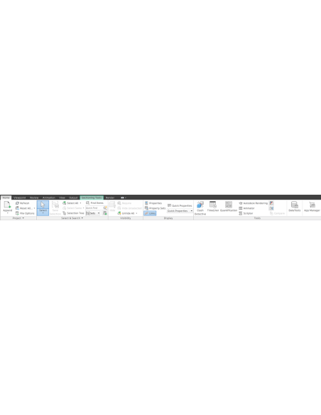 Cinta de la pestaña Inicio de Navisworks 2027 con Clash Detective, TimeLiner y Quantification
