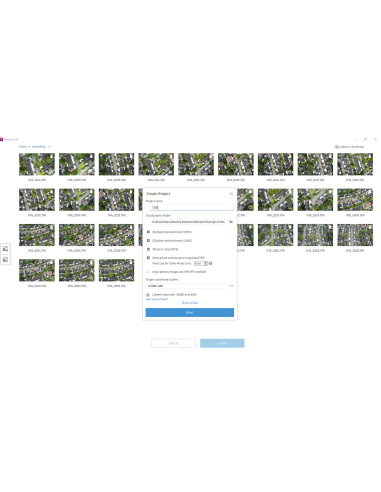 Cuadro Create Project de Photo to 3D con 30 fotos aéreas y opciones de salida en ReCap Pro 2026